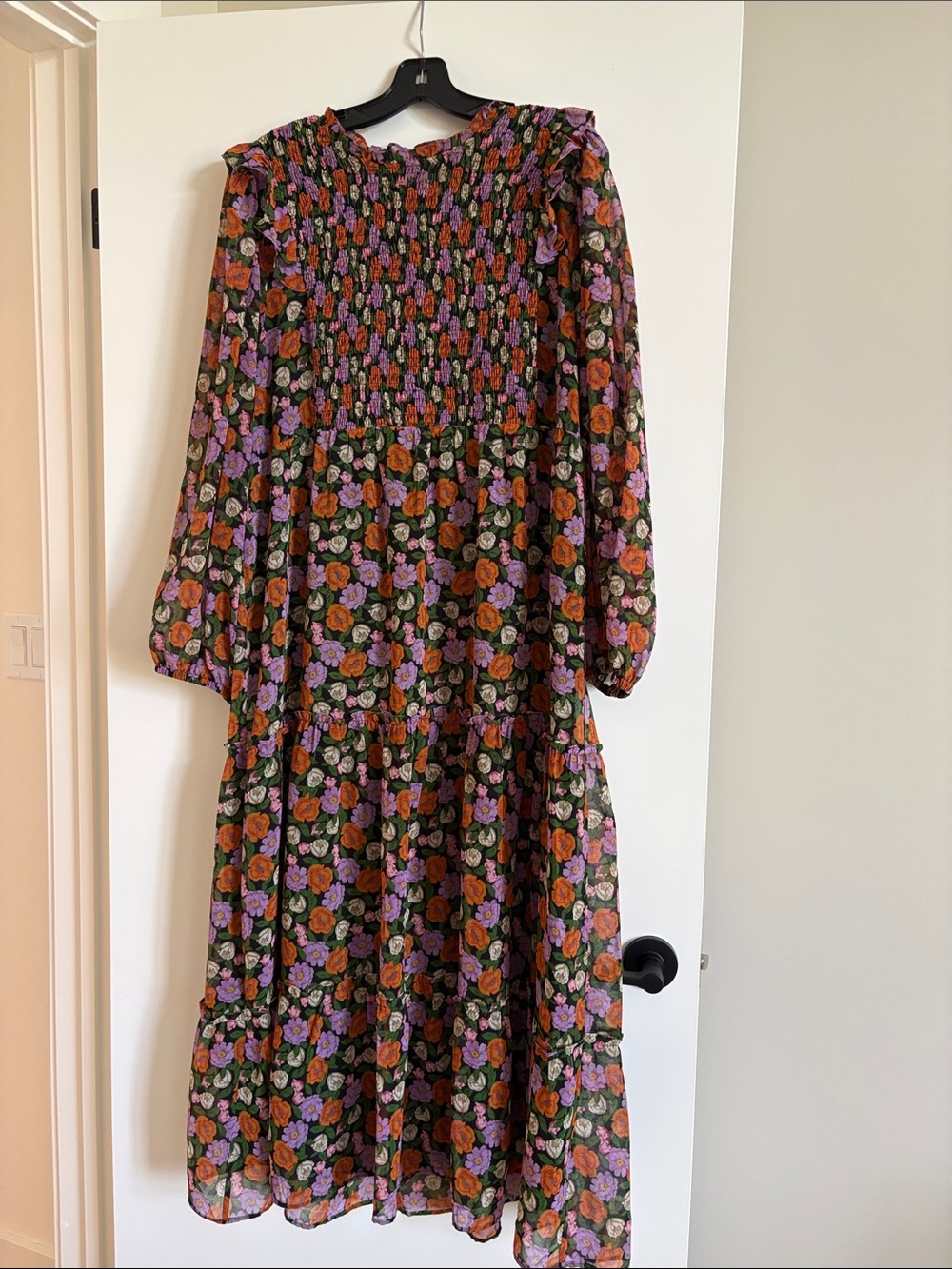 Mango Floral Maxi Dress in Black with Orange, Purple & Green Flowers - Picture 1 of 2